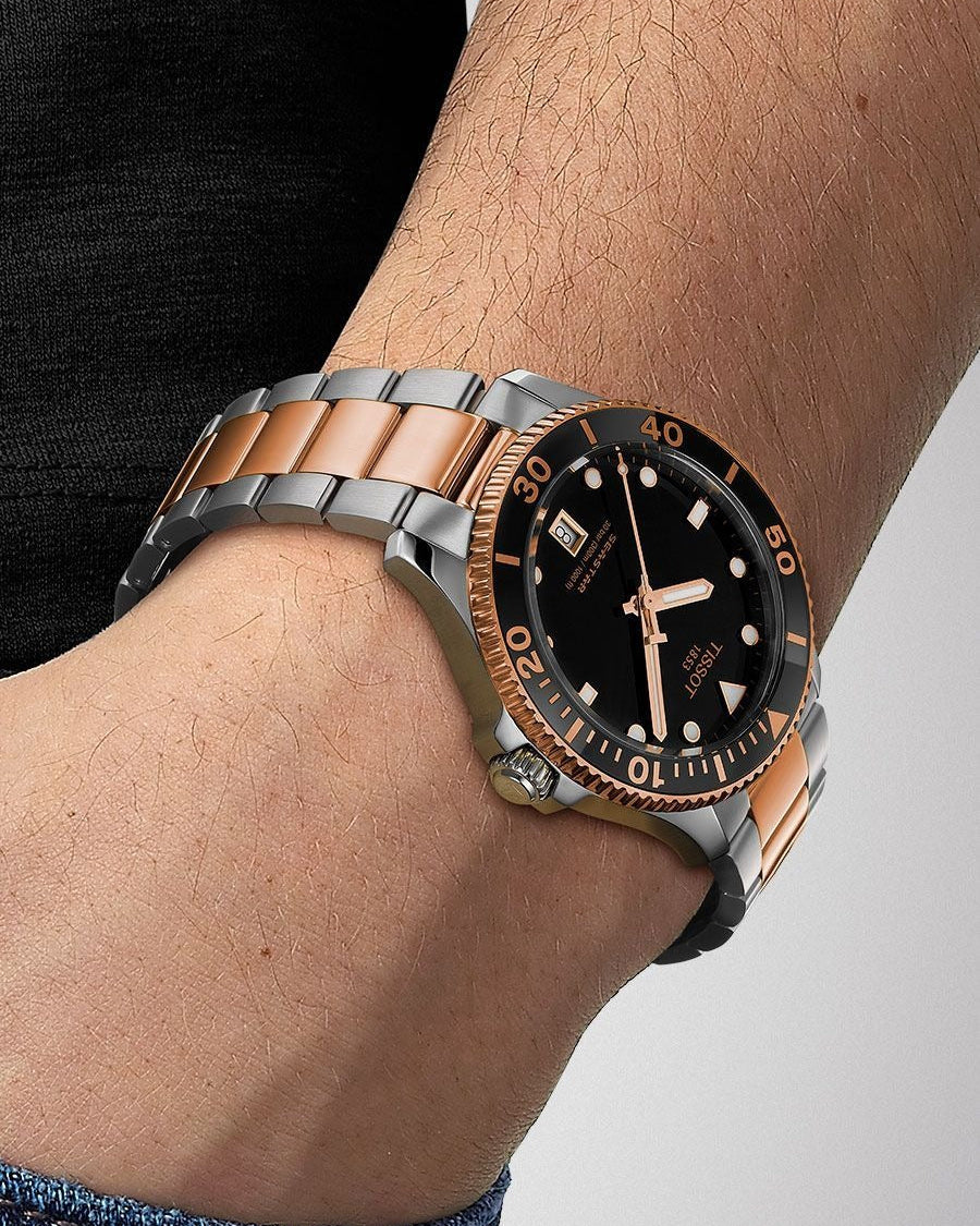 Tissot Seastar 1000 Quartz Black Dial Two Tone Steel Strap Watch for Men - T120.410.22.051.01