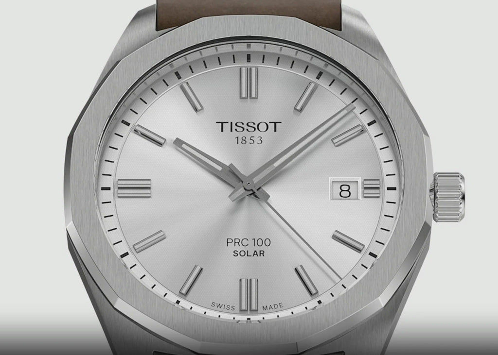 Tissot PRC 100 Solar Quartz Silver Dial Brown Leather Strap Watch for Men - T151.422.16.031.00