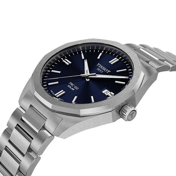Tissot PRC 100 Solar Quartz Blue Dial Silver Steel Strap Watch for Men - T151.422.11.041.00
