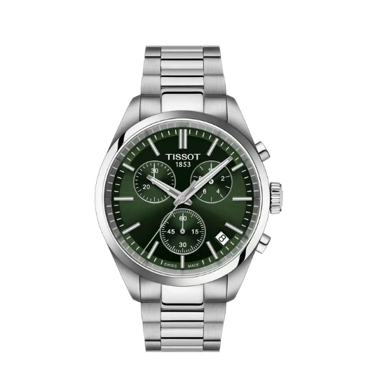 Tissot PR 100 Chronograph Green Dial Silver Steel Strap Watch for Men - T150.417.11.091.00