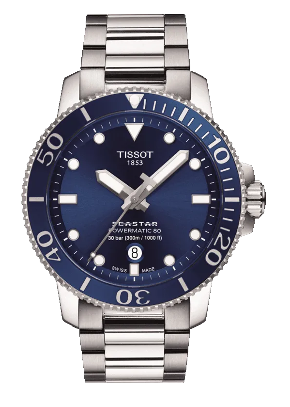 Tissot Seastar 1000 Powermatic 80 Blue Dial Silver Steel Strap Watch for Men - T120.407.11.041.03