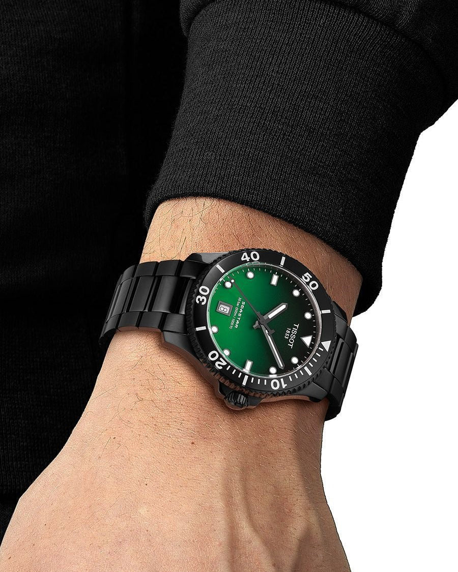 Tissot Tissot Seastar 1000 Quartz Green Dial Black Steel Strap Watch for Men - T120.410.33.091.00