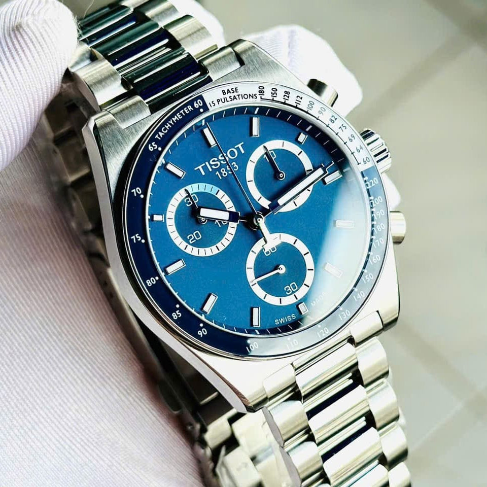 Tissot PR516 Chronograph Blue Dial Silver Steel Strap Watch for Men - T149.417.11.041.00