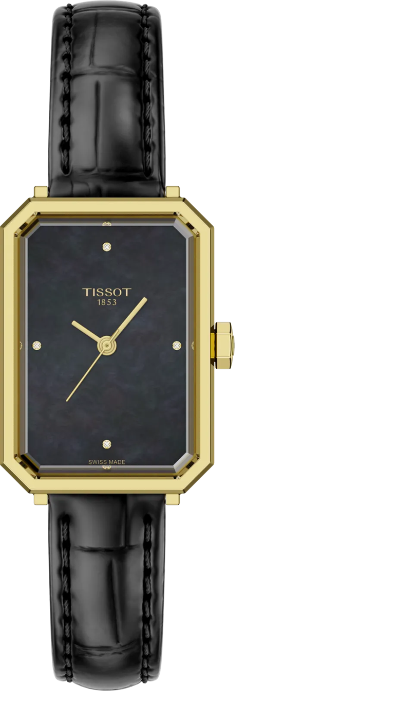 Tissot SRV Black Mother of Pearl Dial Black Leather Strap Watch for Women - T160.110.36.126.00