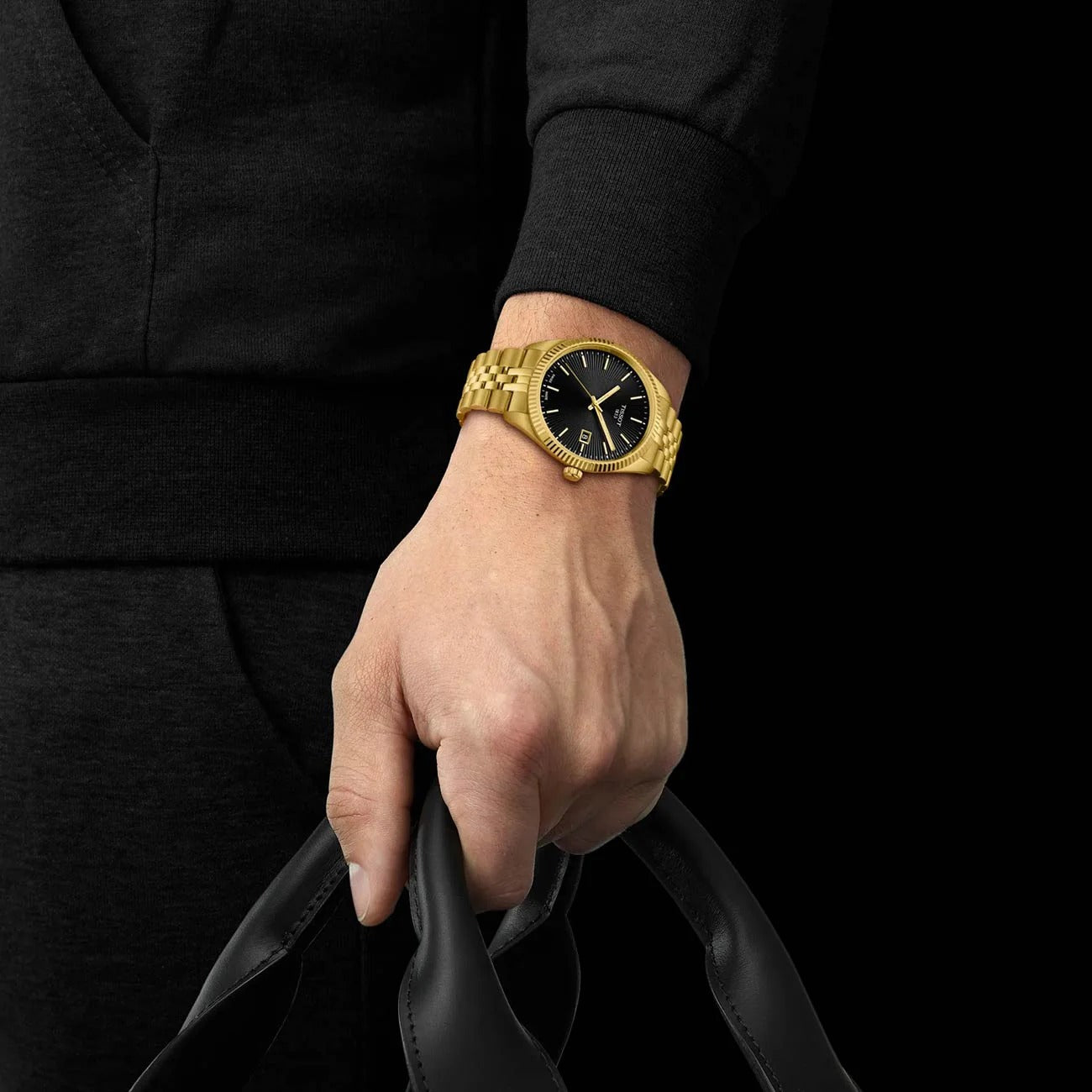 Tissot Ballade Quartz Black Dial Gold Steel Strap Watch for Men - T156.410.33.051.00