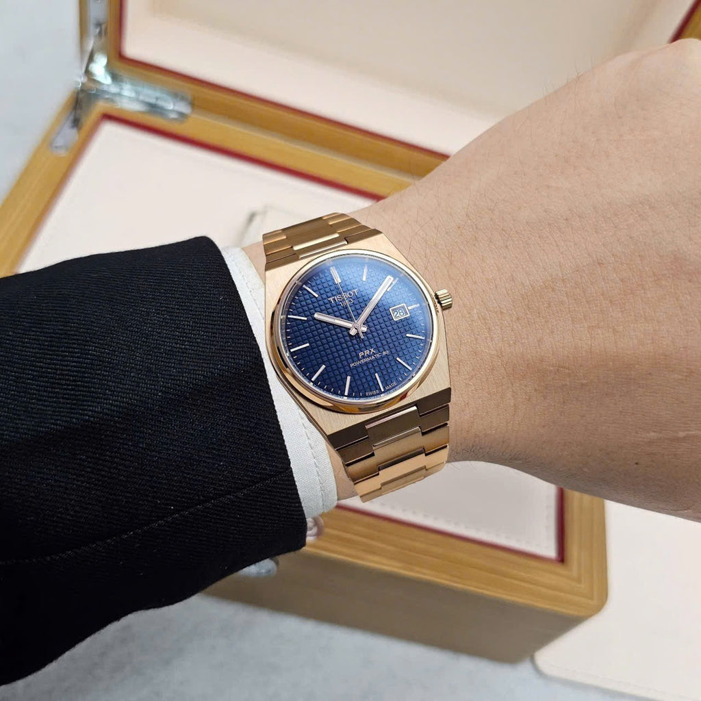 Tissot PRX Powermatic 80 Blue Dial Rose Gold Steel Strap Watch for Men - T137.407.33.041.00