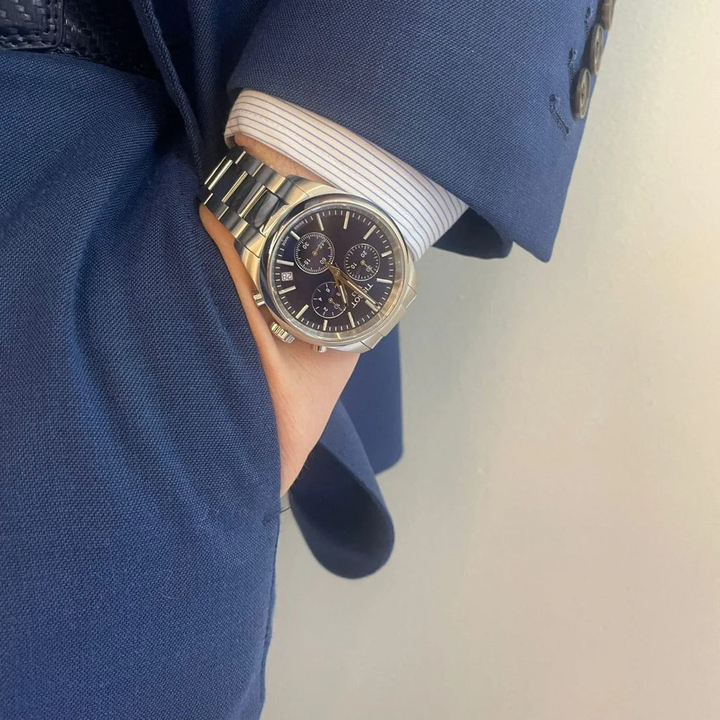 Tissot PR 100 Chronograph Blue Dial Silver Steel Strap Watch for Men - T150.417.11.041.00