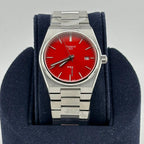 Tissot PRX Quartz Red Dial Silver Steel Strap Watch for Women - T137.210.11.421.00