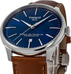 Tissot Chemin des Tourelles Automatic Powermatic 80 Blue Dial Brown Leather Strap Watch for Men - T139.407.16.041.00