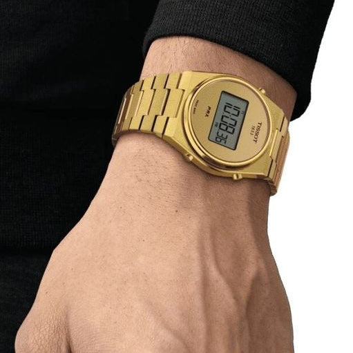 Tissot PRX Digital Quartz Gold Dial Gold Steel Strap Watch for Men - T137.463.33.020.00