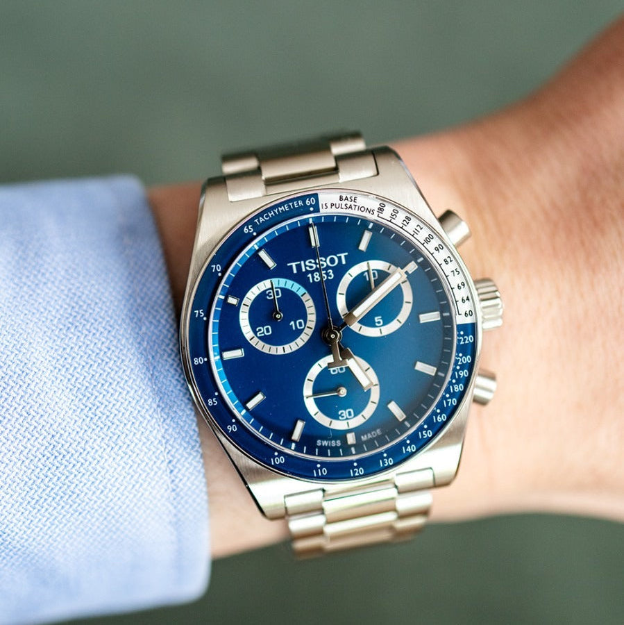 Tissot PR516 Chronograph Blue Dial Silver Steel Strap Watch for Men - T149.417.11.041.00