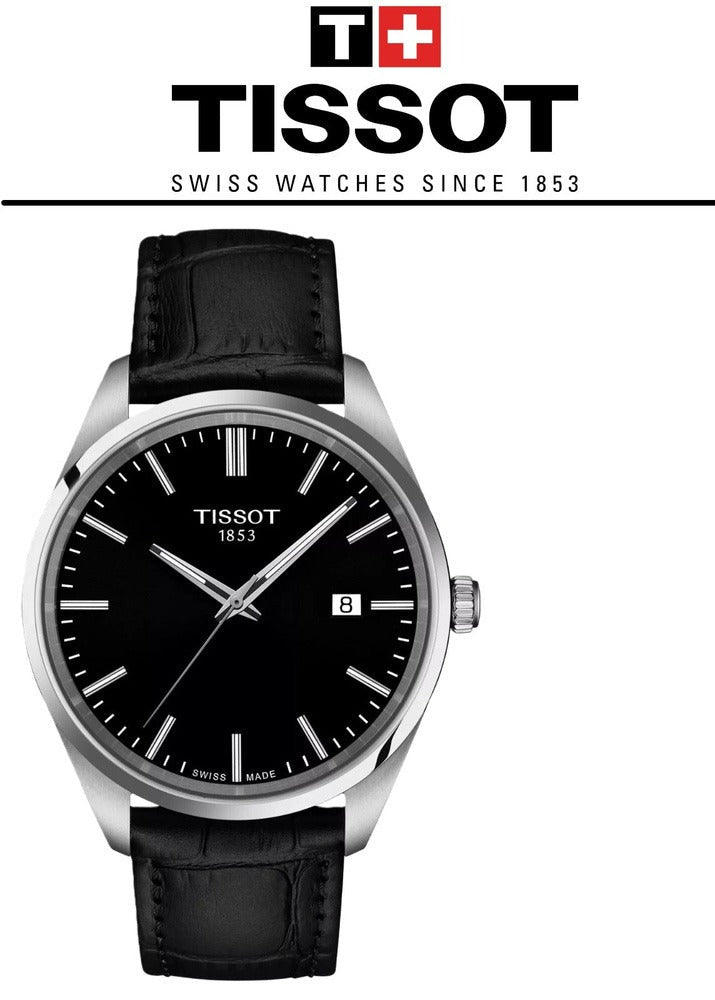 Tissot PR 100 Black Dial Black Leather Strap Watch for Men - T150.410.16.051.00