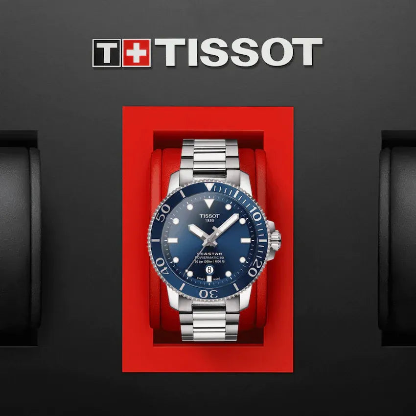 Tissot Seastar 1000 Powermatic 80 Blue Dial Silver Steel Strap Watch for Men - T120.407.11.041.03