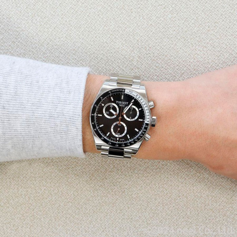 Tissot PR516 Chronograph Black Dial Silver Steel Strap Watch for Men - T149.417.11.051.00