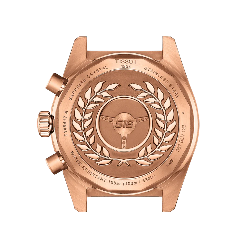 Tissot PRS 516 Chronograph Black Dial Rose Gold Steel Strap Watch for Men - T149.417.33.051.00