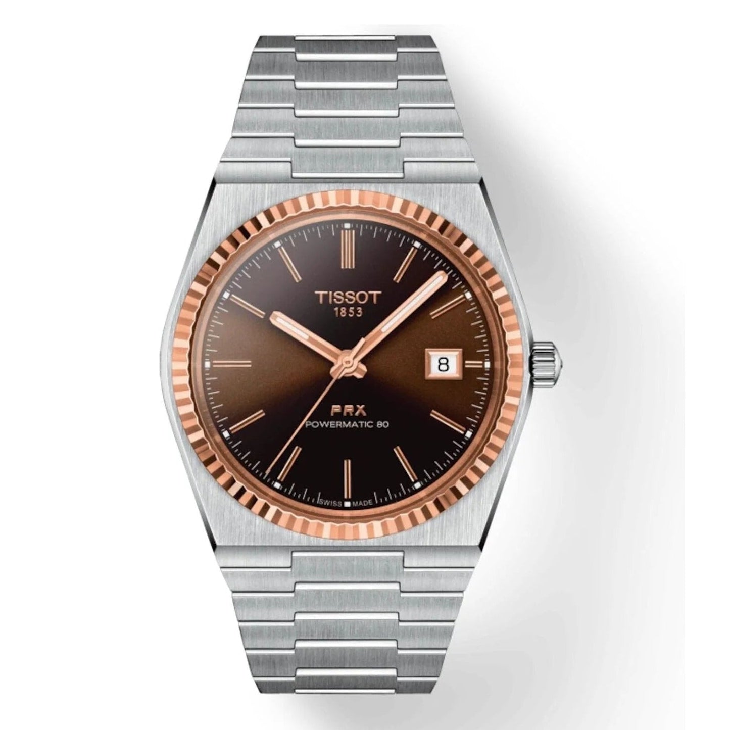 Tissot PRX Powermatic 80 18K Gold Brown Dial Silver Steel Strap Watch for Men - T931.407.41.291.00