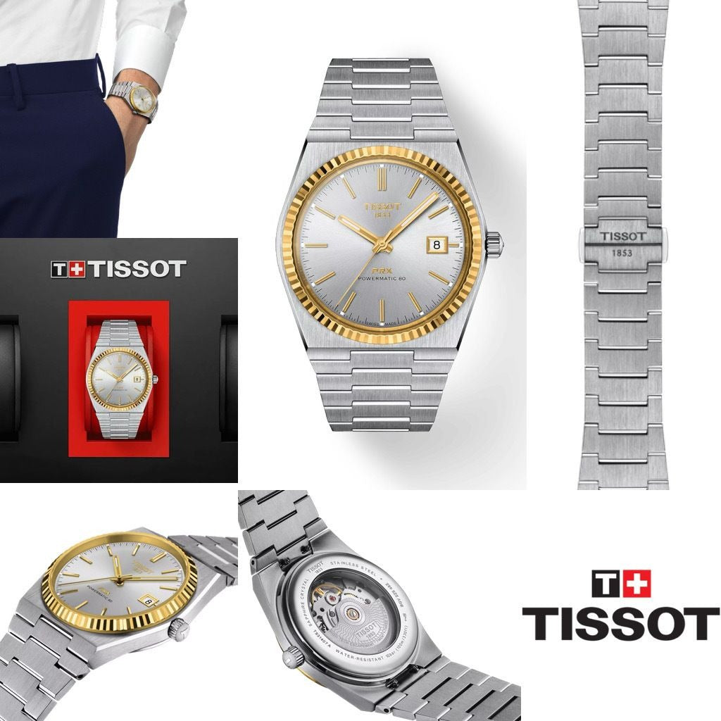 Tissot PRX Powermatic 80 Gold Automatic Silver Dial Silver Steel Strap Watch for Men - T931.407.41.031.01