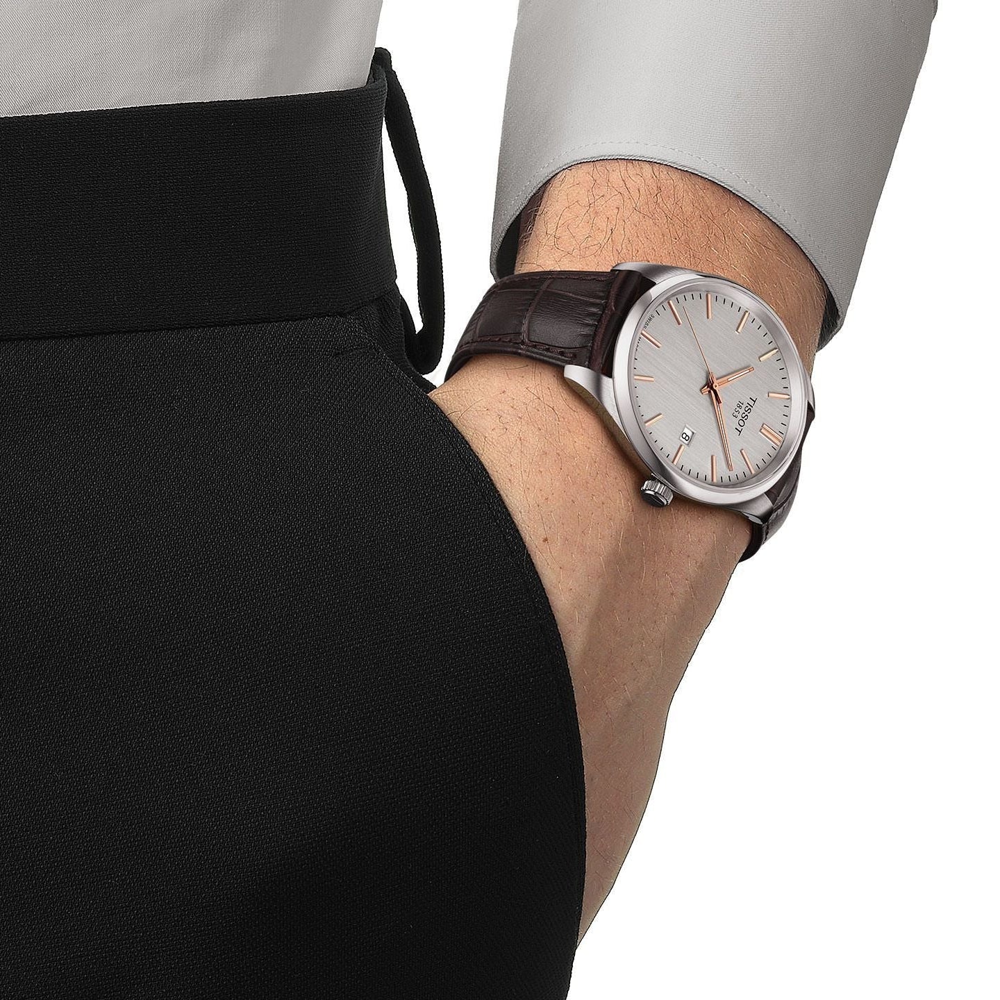 Tissot PR 100 Quartz Silver Dial Black Leather Strap Watch for Men - T150.410.16.031.00