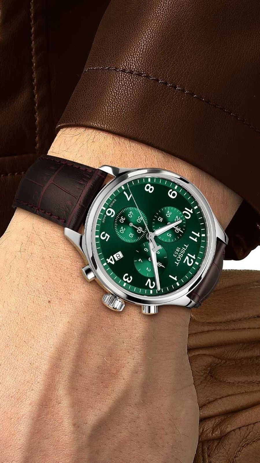 Tissot Chrono XL Classic Green Dial Brown Leather Strap Watch for Men - T116.617.16.092.00
