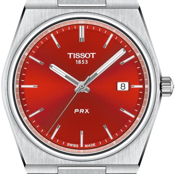 Tissot PRX Quartz Red Dial Silver Steel Strap Watch for Men - T137.410.11.421.00