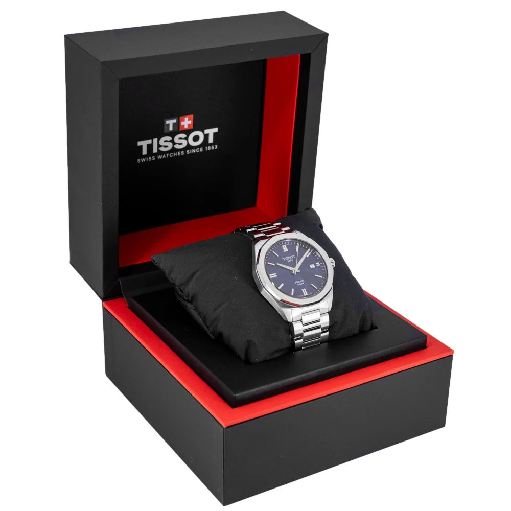 Tissot PRC 100 Solar Quartz Blue Dial Silver Steel Strap Watch for Men - T151.422.11.041.00