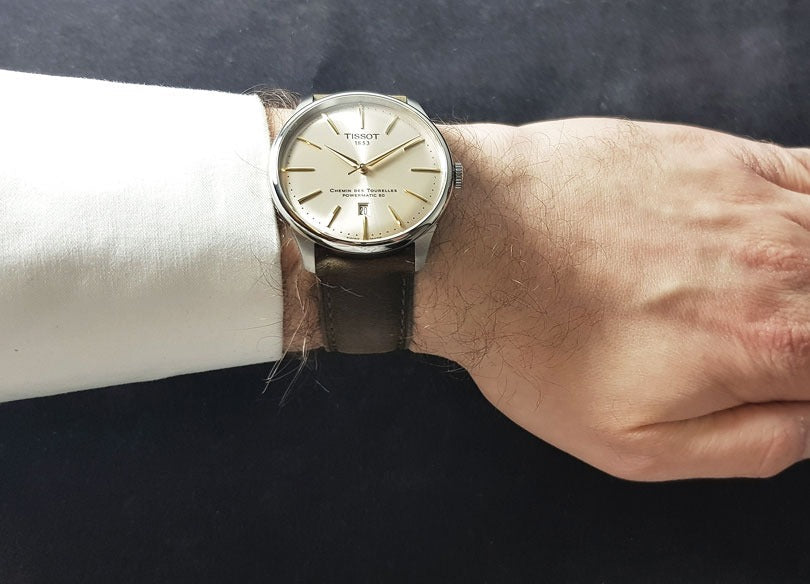 Tissot Chemin des Tourelles Automatic Powermatic 80 Ivory Dial Green Leather Strap Watch for Men - T139.407.16.261.00