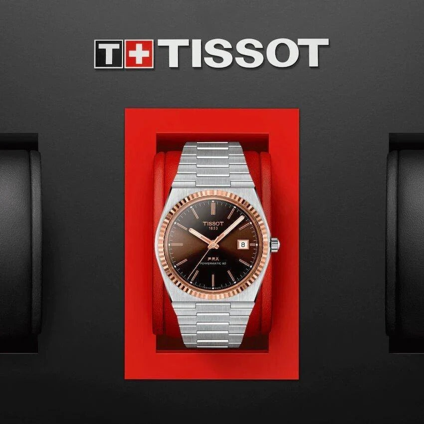 Tissot PRX Powermatic 80 18K Gold Brown Dial Silver Steel Strap Watch for Men - T931.407.41.291.00