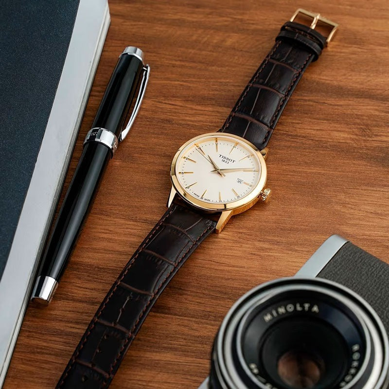 Tissot Classic Dream Ivory Dial Brown Leather Strap Watch for Men - T129.410.36.261.00