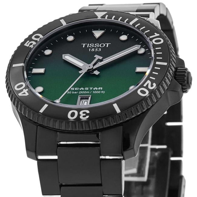 Tissot Tissot Seastar 1000 Quartz Green Dial Black Steel Strap Watch for Men - T120.410.33.091.00
