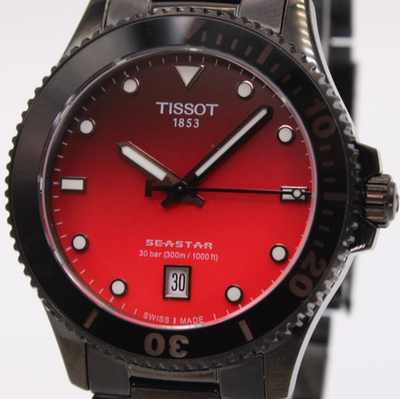 Tissot Seastar 1000 Red Dial Black Steel Strap Watch for Men - T120.410.33.421.00