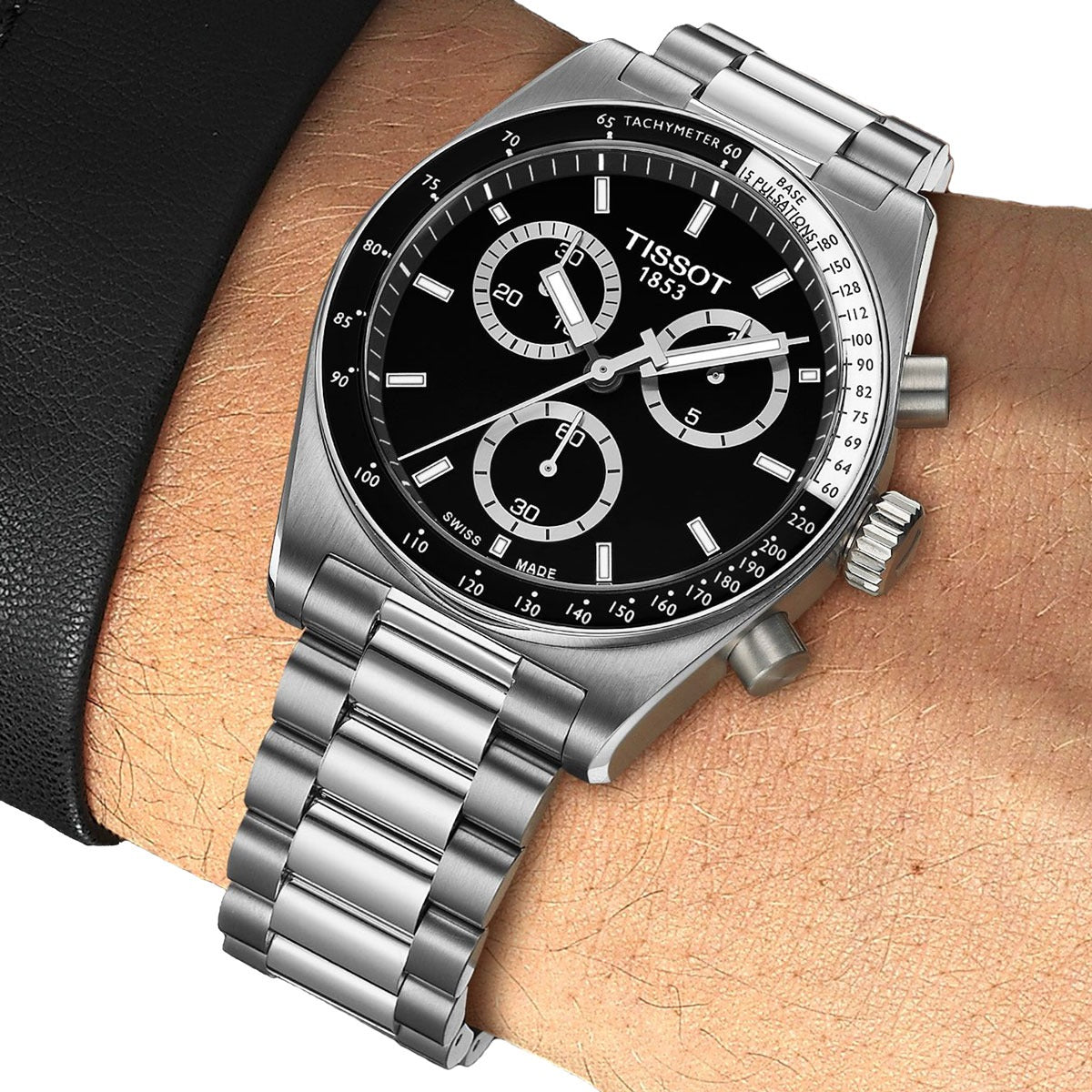 Tissot PR516 Chronograph Black Dial Silver Steel Strap Watch for Men - T149.417.11.051.00
