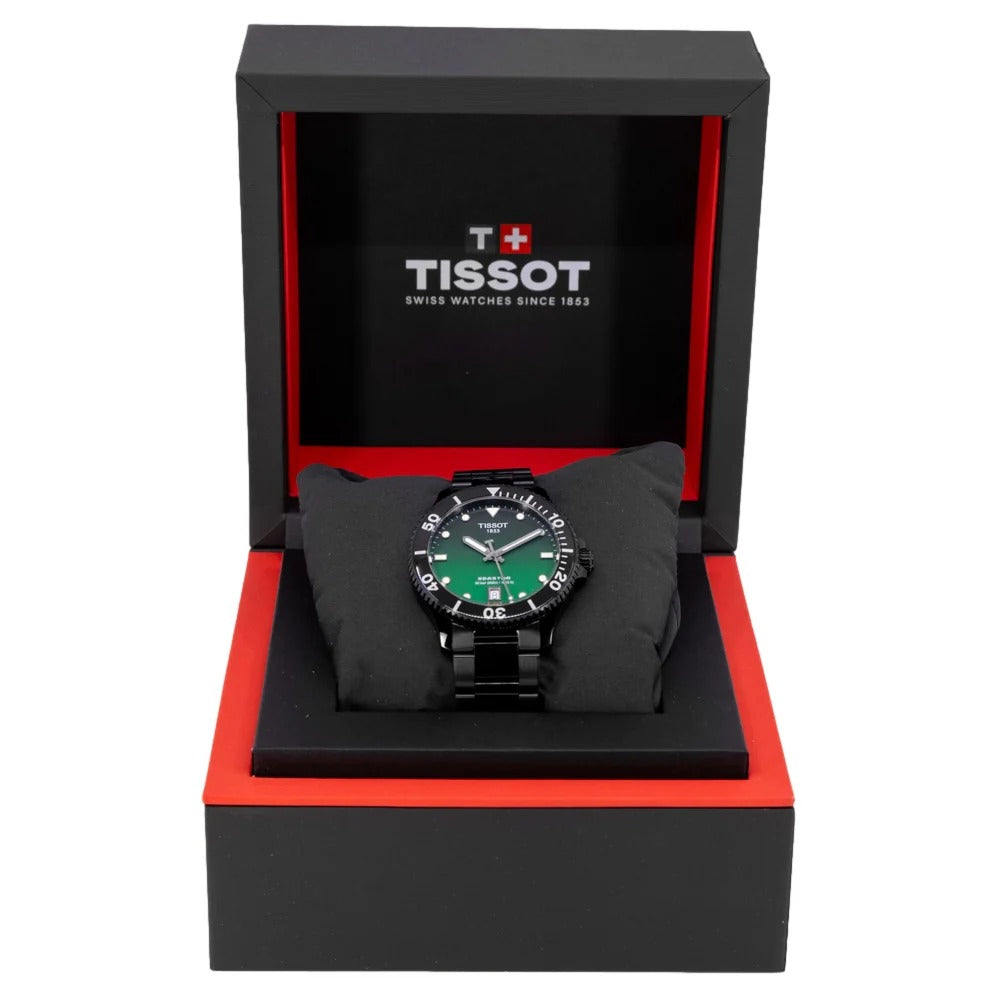 Tissot Tissot Seastar 1000 Quartz Green Dial Black Steel Strap Watch for Men - T120.410.33.091.00