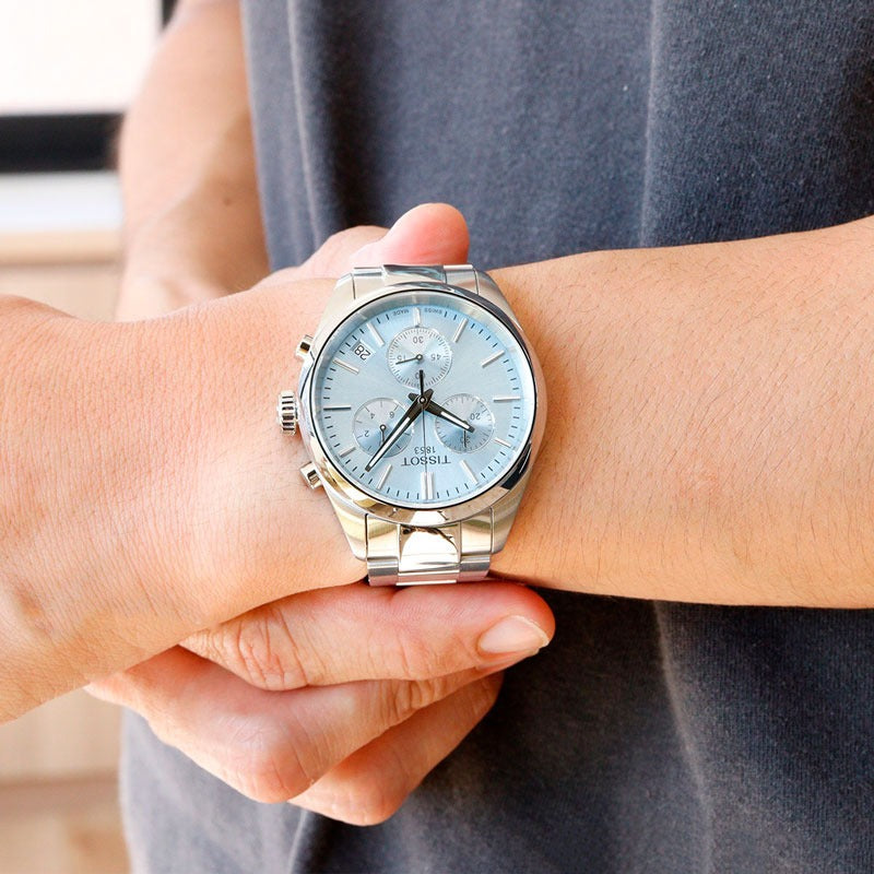 Tissot PR 100 Chronograph Light Blue Dial Silver Steel Strap Watch for Men - T150.417.11.351.00
