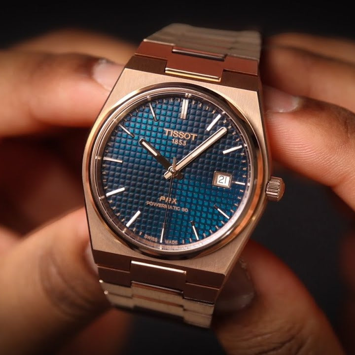 Tissot PRX Powermatic 80 Blue Dial Rose Gold Steel Strap Watch for Men - T137.407.33.041.00