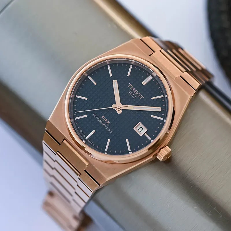 Tissot PRX Powermatic 80 Blue Dial Rose Gold Steel Strap Watch for Men - T137.407.33.041.00