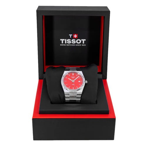Tissot PRX Quartz Red Dial Silver Steel Strap Watch for Men - T137.410.11.421.00