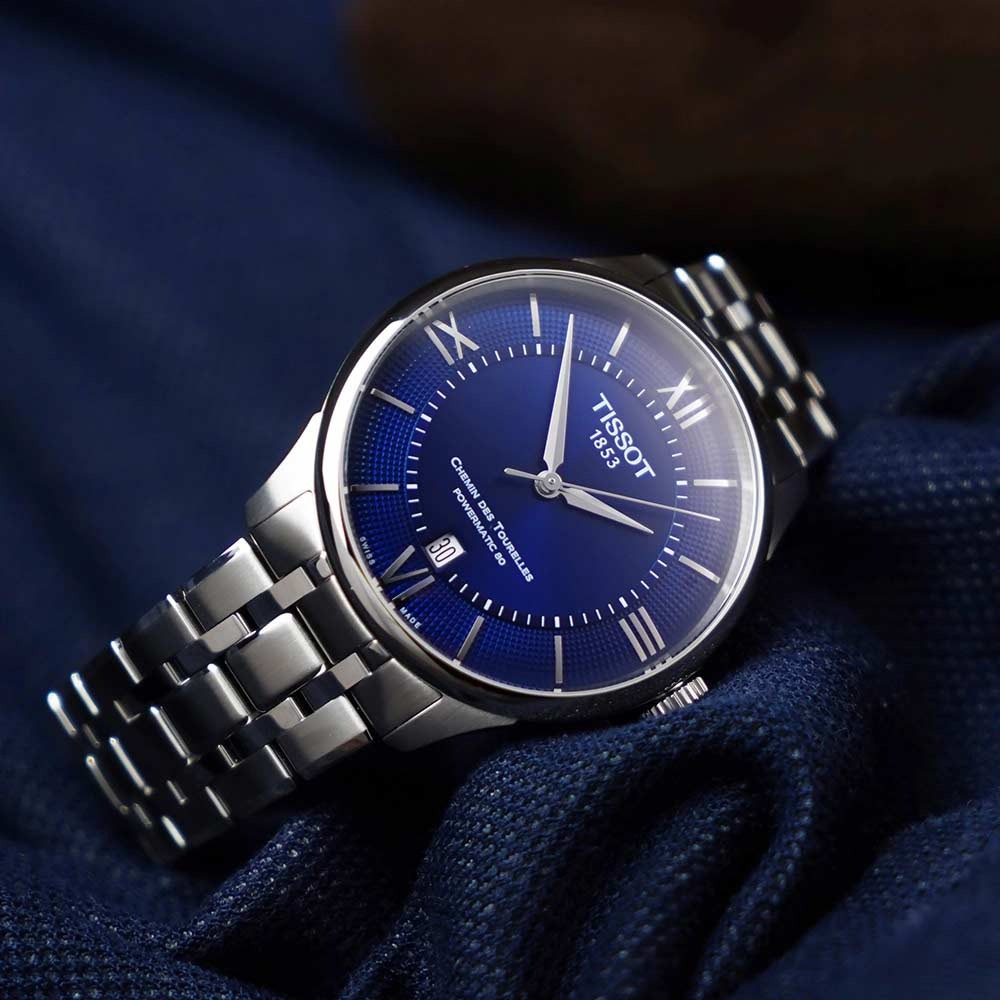 Tissot Chemin Des Tourelles Powermatic 80 Blue Dial Silver Steel Strap Watch for Men - T139.407.11.048.00