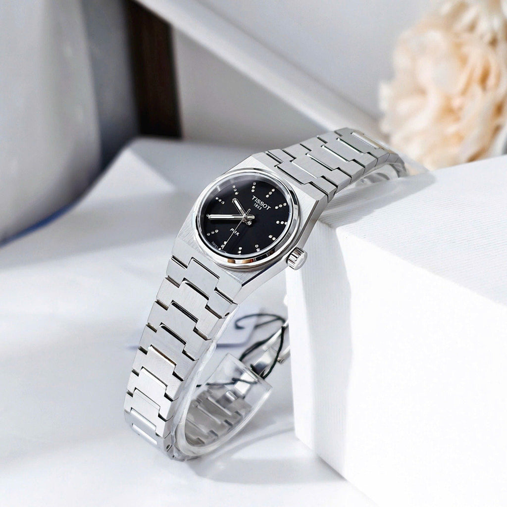 Tissot PRX Quartz Diamonds Black Dial Silver Steel Strap Watch for Women - T137.010.11.056.00