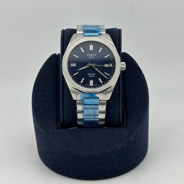 Tissot PRC 100 Solar Quartz Blue Dial Silver Steel Strap Watch for Men - T151.422.11.041.00