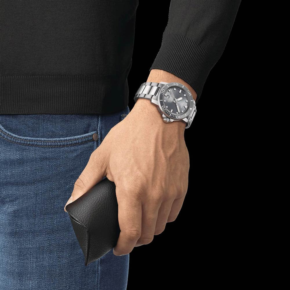 Tissot Seastar 1000 Powermatic 80 Grey Dial Silver Steel Strap Watch for Men - T120.407.11.081.01