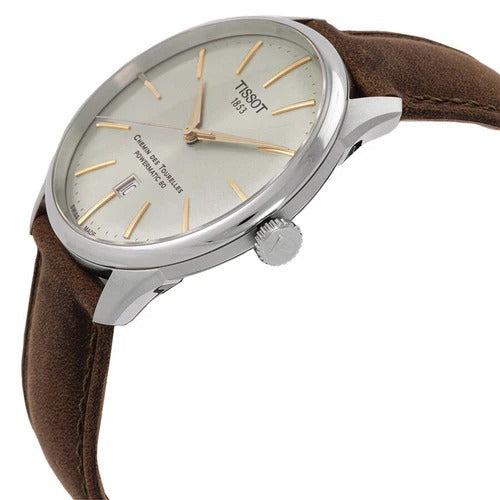 Tissot Chemin des Tourelles Automatic Powermatic 80 Ivory Dial Green Leather Strap Watch for Men - T139.407.16.261.00