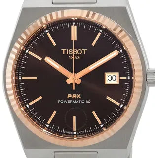 Tissot PRX Powermatic 80 18K Gold Brown Dial Silver Steel Strap Watch for Men - T931.407.41.291.00