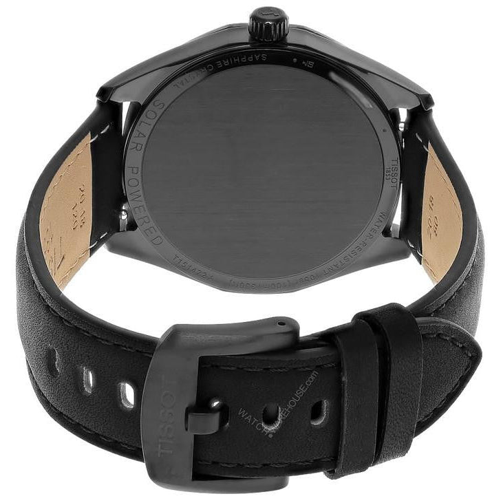 Tissot PRC 100 Solar Quartz Black Dial Black Leather Strap Watch for Men - T151.422.36.051.00