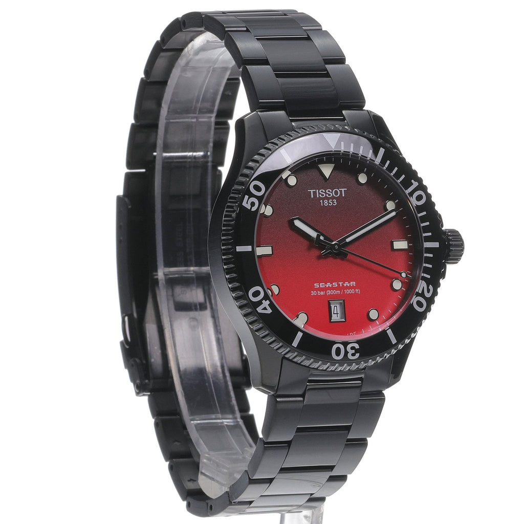 Tissot Seastar 1000 Red Dial Black Steel Strap Watch for Men - T120.410.33.421.00