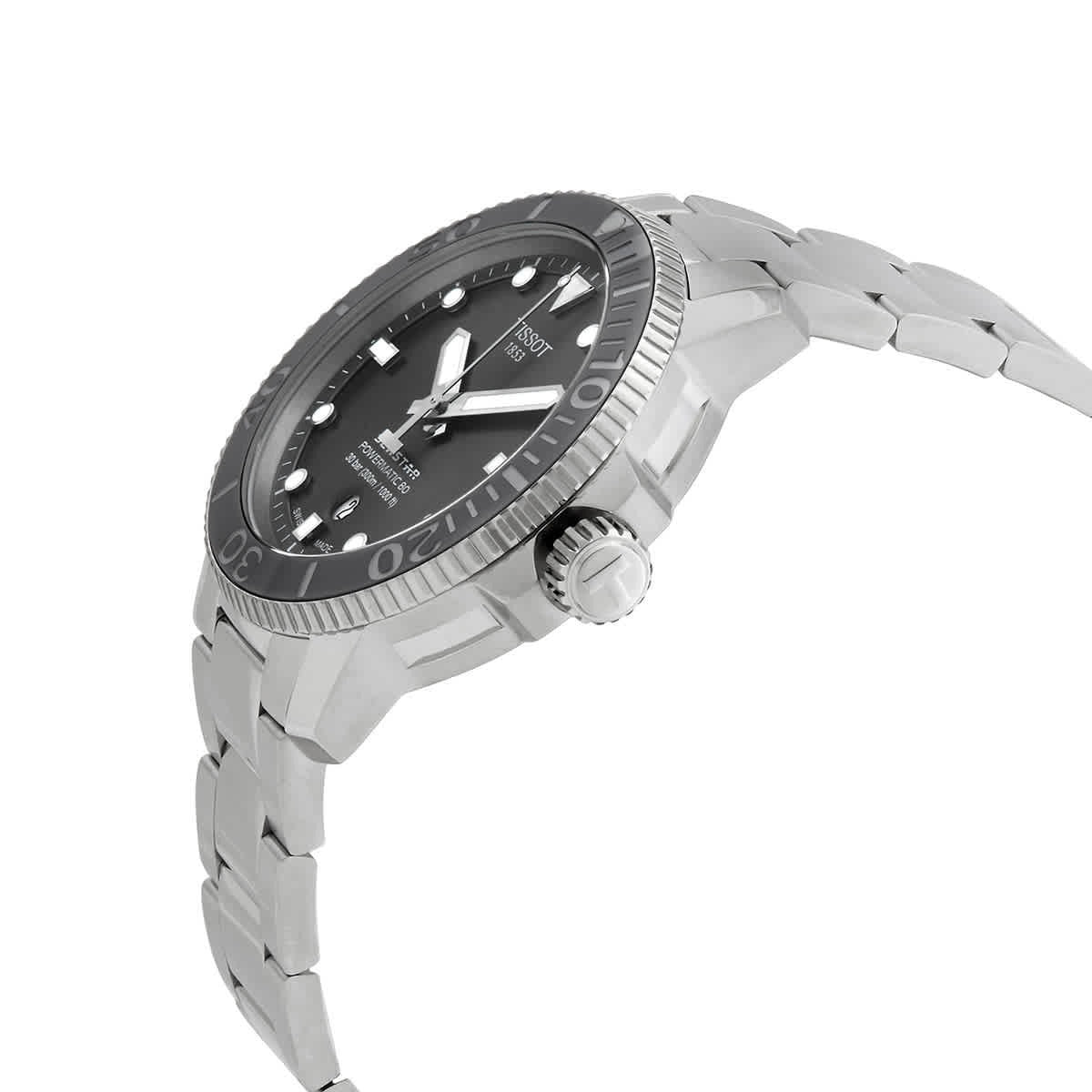 Tissot Seastar 1000 Powermatic 80 Grey Dial Silver Steel Strap Watch for Men - T120.407.11.081.01