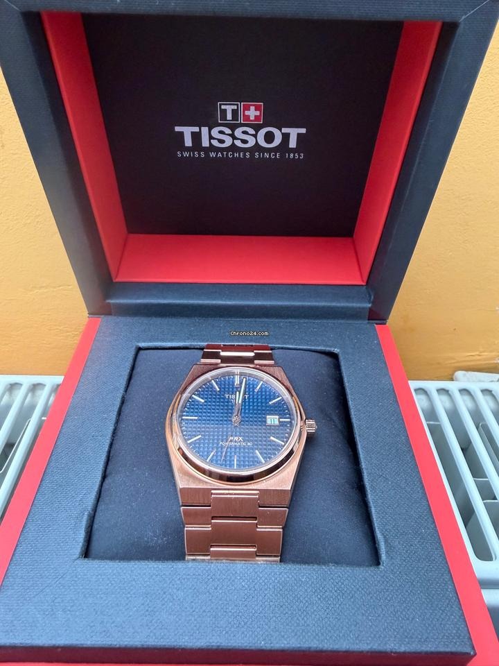 Tissot PRX Powermatic 80 Blue Dial Rose Gold Steel Strap Watch for Men - T137.407.33.041.00