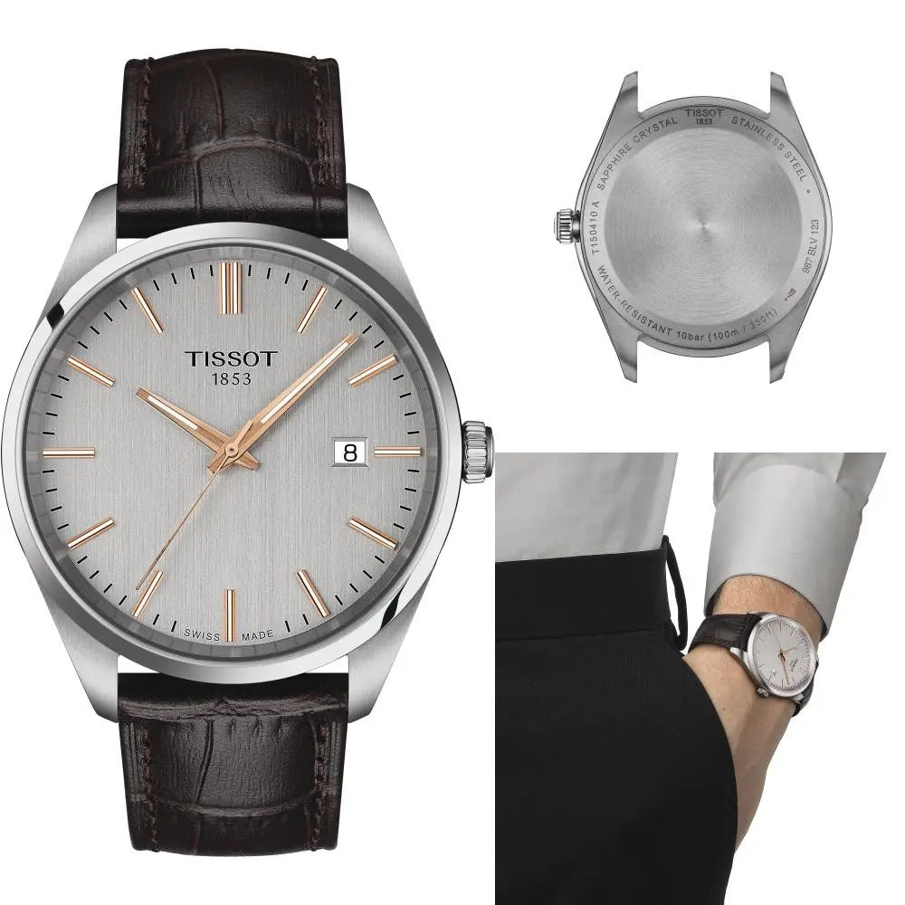 Tissot PR 100 Quartz Silver Dial Black Leather Strap Watch for Men - T150.410.16.031.00