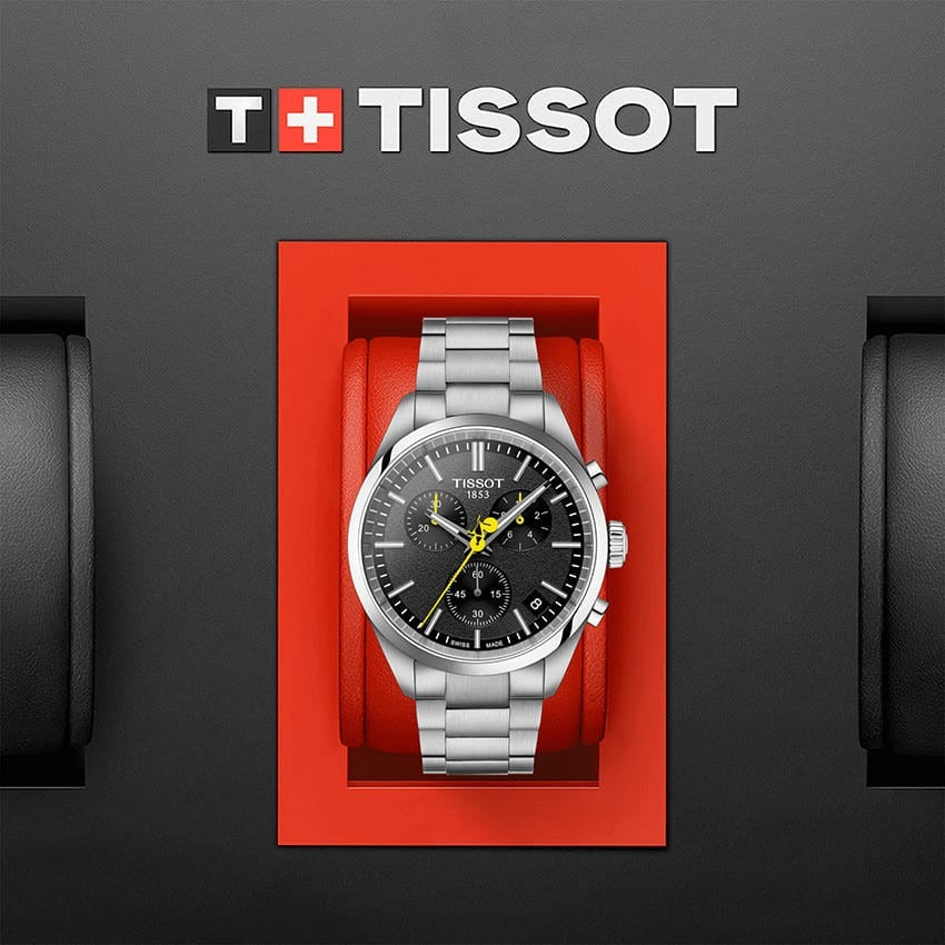 Tissot PR 100 Tour De France Chronograph Black Dial Silver Steel Strap Watch for Men - T150.417.11.051.00