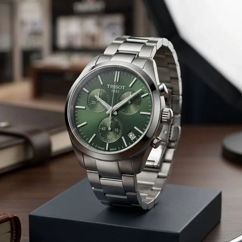 Tissot PR 100 Chronograph Green Dial Silver Steel Strap Watch for Men - T150.417.11.091.00