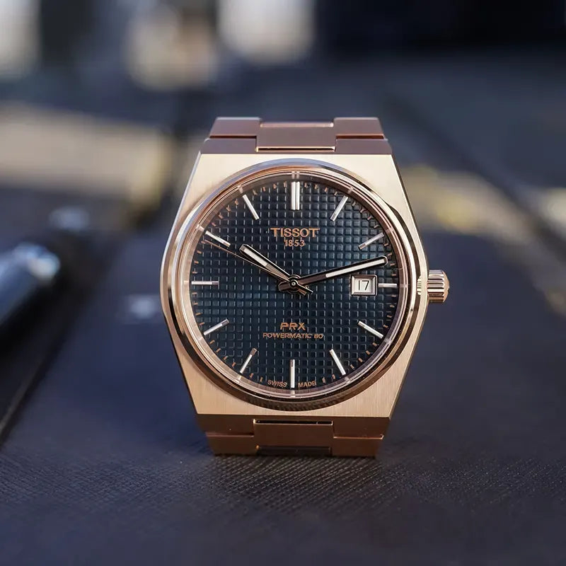 Tissot PRX Powermatic 80 Blue Dial Rose Gold Steel Strap Watch for Men - T137.407.33.041.00